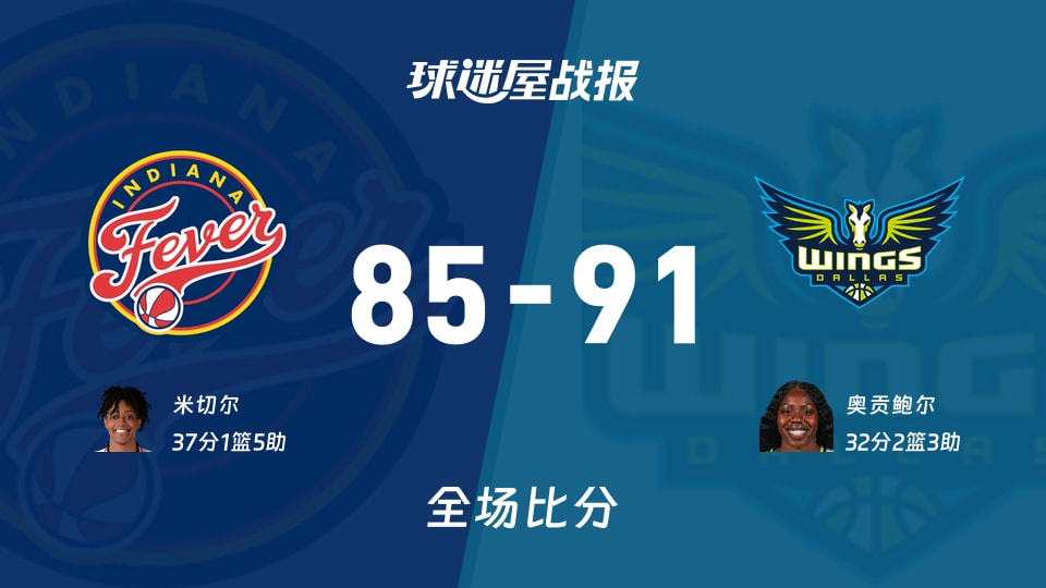 WNBA狂热vs飞翼战报:85-91,奥贡鲍尔32+2+3